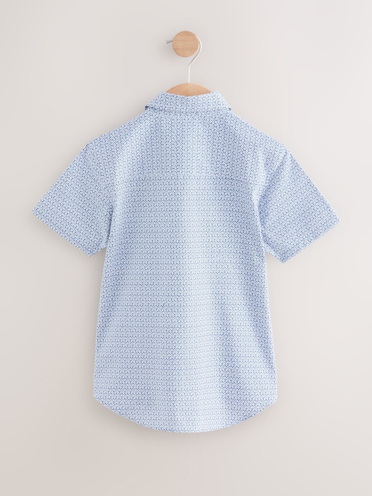 Blue Short Sleeve Geo Print 100% Cotton Shirt (3-16yrs) - Image 2 of 4