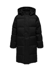 Only Kids – langer Steppmantel mit Kapuze in Schwarz - Bild 1 von 2