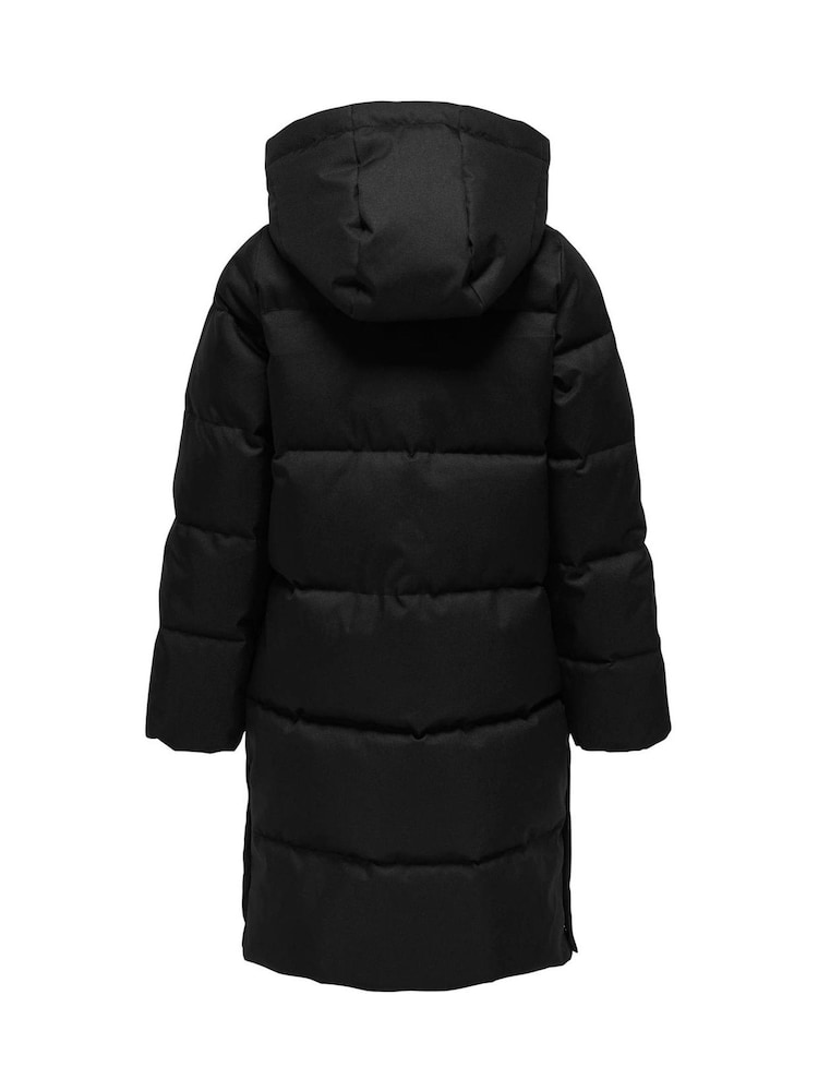 Only Kids – langer Steppmantel mit Kapuze in Schwarz - Bild 2 von 2