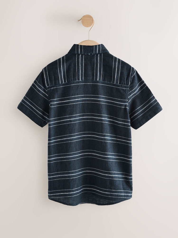 Indigo Blue Stripe Short Sleeve Linen Blend Stripe Shirt (3-16yrs) - Image 2 of 4