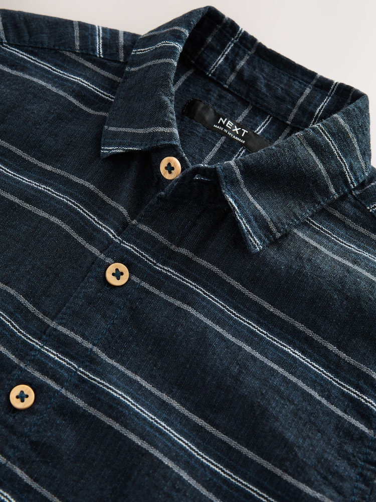 Indigo Blue Stripe Short Sleeve Linen Blend Stripe Shirt (3-16yrs) - Image 4 of 4