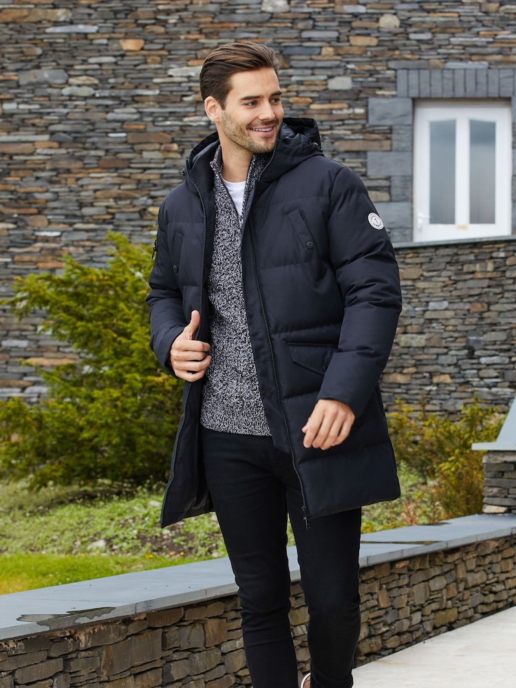 Threadbare Black Showerproof Longline Padded Hooded Jacket - Image 1 of 4