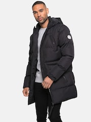 Threadbare Black Showerproof Longline Padded Hooded Jacket - Image 2 of 4