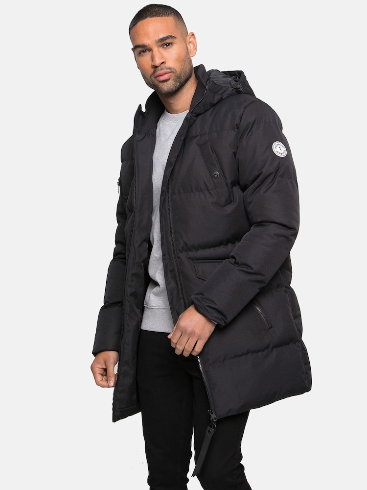Threadbare Black Showerproof Longline Padded Hooded Jacket - Image 2 of 4