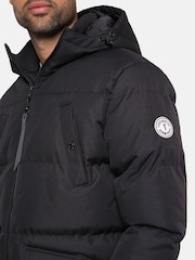 Threadbare Black Showerproof Longline Padded Hooded Jacket - Image 4 of 4