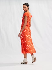 Red/White Spot Flutter Sleeve V-Neck Tie Waist Maxi Dress - Image 3 of 7