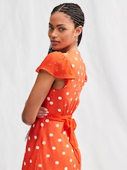 Red/White Spot Flutter Sleeve V-Neck Tie Waist Maxi Dress - Image 4 of 7