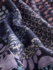 Indigo Blue Tile Geometric Print Boho Frill Detail Lace Insert Mini Dress with Linen - Image 7 of 7