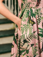 Kew Collection Hellrosa, floral - Square Neck Shirred Poplin Midi Dress - Bild 5 von 8