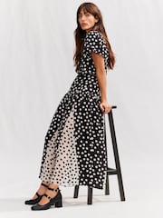 Mono Spot Short Sleeve Crew Neck Spliced Midi Dress - Image 1 of 3
