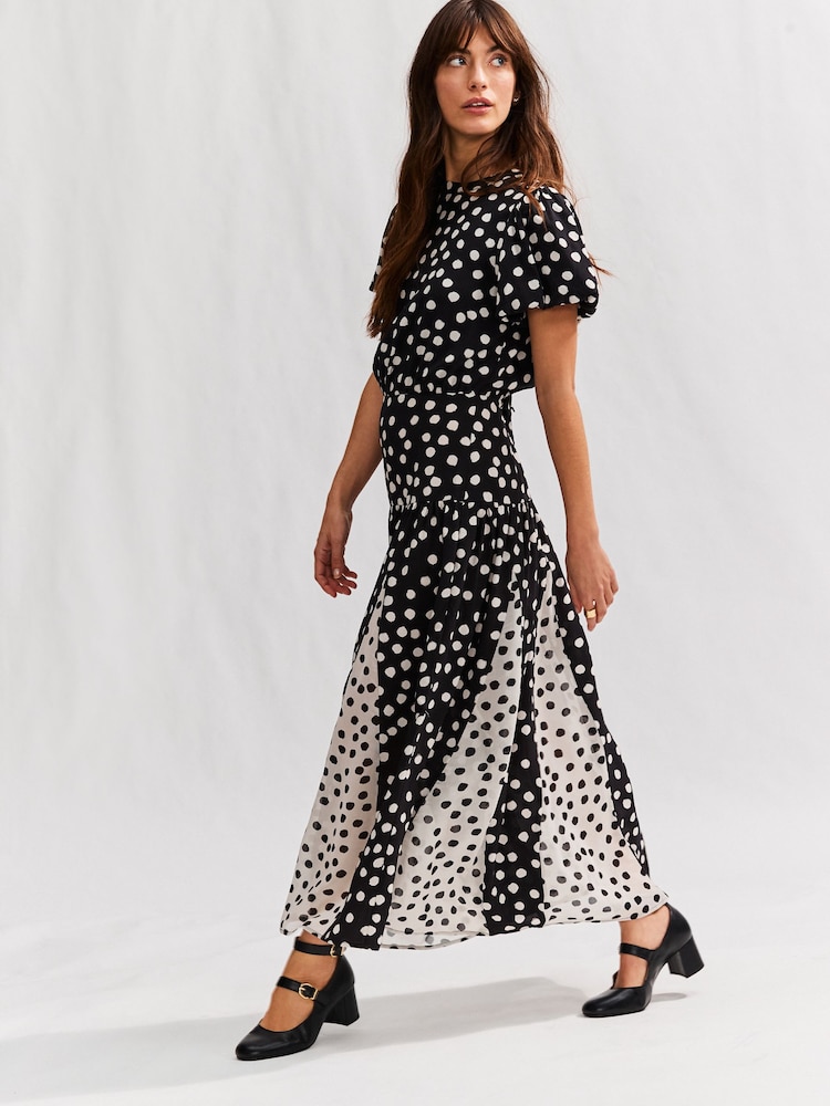 Mono Spot Short Sleeve Crew Neck Spliced Midi Dress - Image 2 of 3