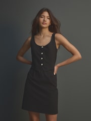 Black 100% Cotton Sleeveless Waistcoat Mini Dress - Image 1 of 4