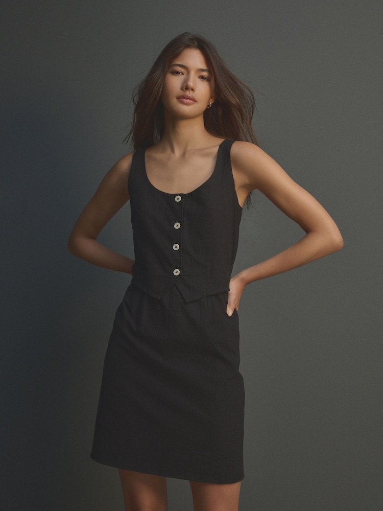 Black 100% Cotton Sleeveless Waistcoat Mini Dress - Image 1 of 4