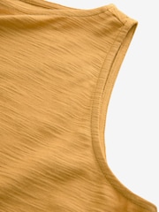 Ochre Yellow Sleeveless Drop Waist 100% Cotton Crew Neck Midi Dress - Image 7 of 7
