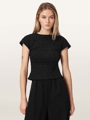 AllSaints Black Luna Crinkle T-Shirt - Image 1 of 6