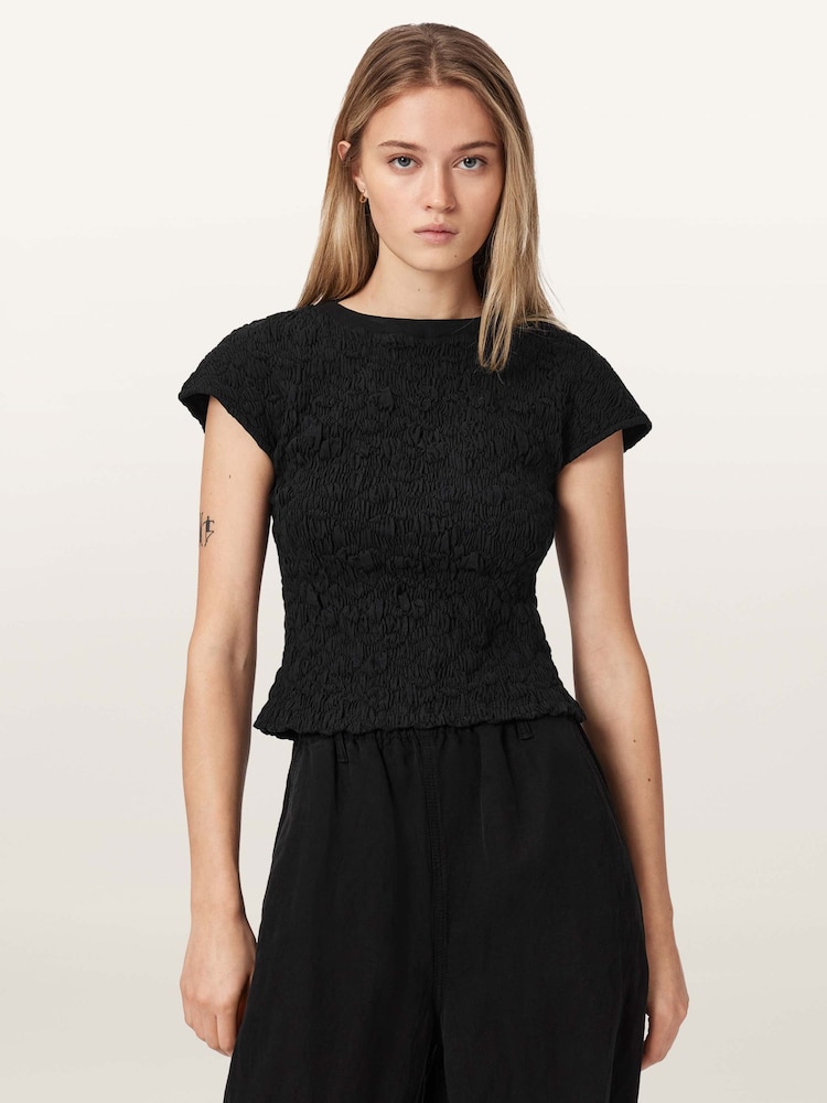 AllSaints Black Luna Crinkle T-Shirt - Image 1 of 6