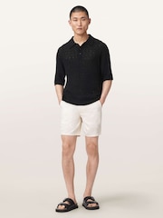 AllSaints Black Cyclone Short Sleeve Polo Shirt - Image 2 of 6