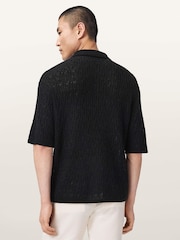AllSaints Black Cyclone Short Sleeve Polo Shirt - Image 4 of 6