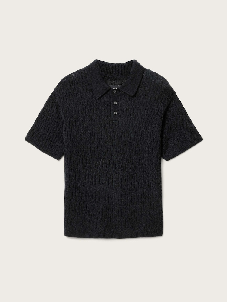 AllSaints Black Cyclone Short Sleeve Polo Shirt - Image 6 of 6