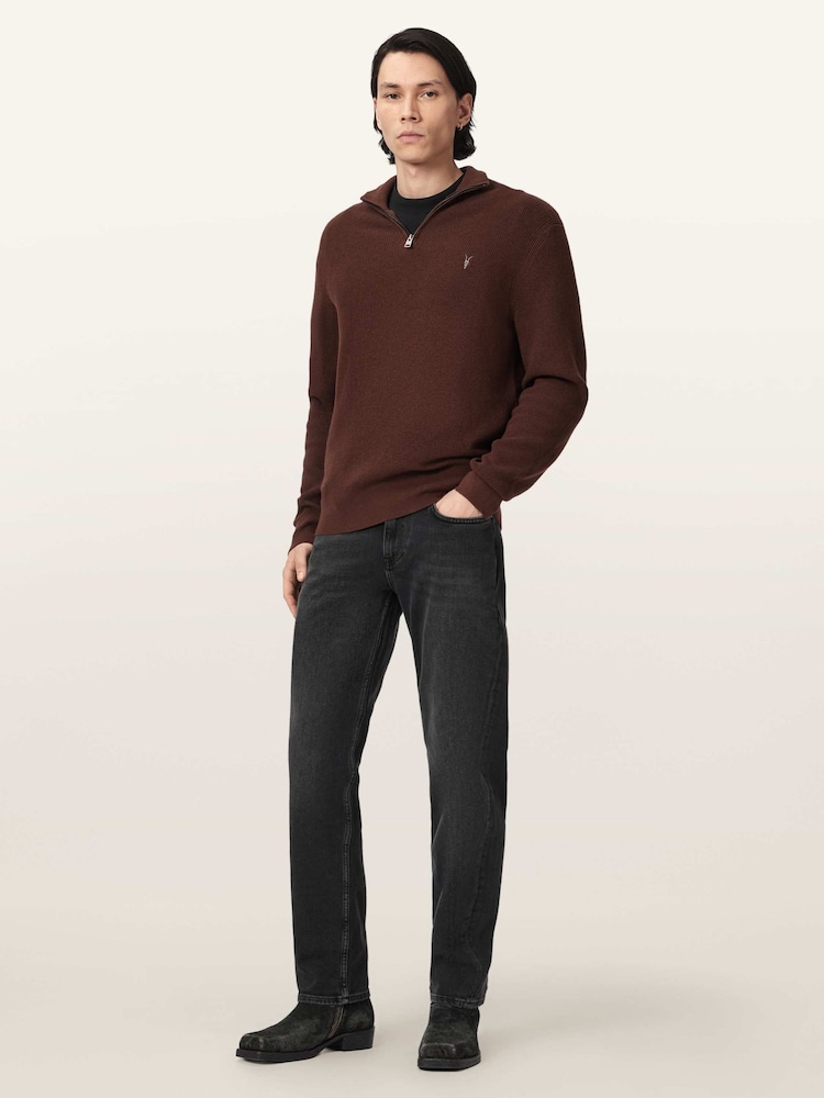 AllSaints Brown Aspen Zip Funnel Jumper - Image 2 of 6 AllSaints Brown Aspen Zip Funnel Jumper - Image 2 of 6