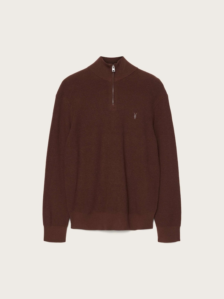AllSaints Brown Aspen Zip Funnel Jumper - Image 6 of 6 AllSaints Brown Aspen Zip Funnel Jumper - Image 6 of 6