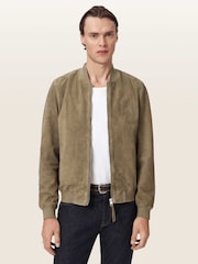 AllSaints Green Morten Suede Bomber Jacket - Image 1 of 6
