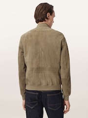 AllSaints Green Morten Suede Bomber Jacket - Image 4 of 6