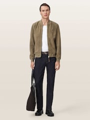 AllSaints Green Morten Suede Bomber Jacket - Image 5 of 6