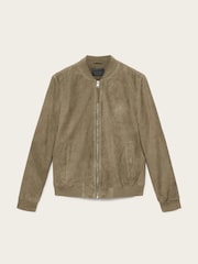 AllSaints Green Morten Suede Bomber Jacket - Image 6 of 6