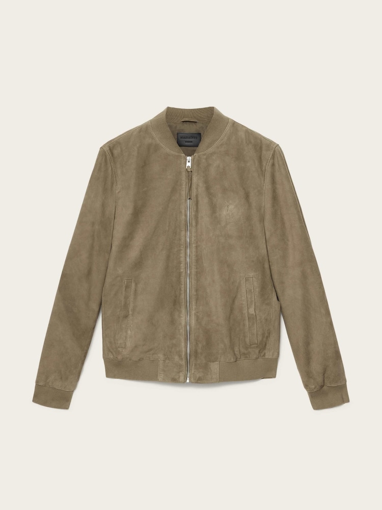 AllSaints Green Morten Suede Bomber Jacket - Image 6 of 6