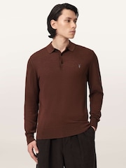 AllSaints Brown Mode Merino Ls Polo Shirt - Image 1 of 6