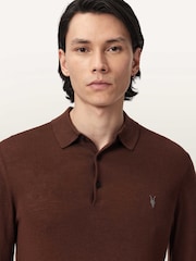 AllSaints Brown Mode Merino Ls Polo Shirt - Image 3 of 6