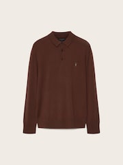 AllSaints Brown Mode Merino Ls Polo Shirt - Image 6 of 6