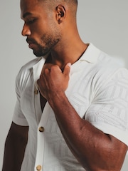 Tailored Athlete White Muscle Fit Geo Jacquard Revere Collar Knitted Shirt - Image 4 of 7