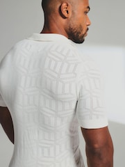 Tailored Athlete White Muscle Fit Geo Jacquard Revere Collar Knitted Shirt - Image 6 of 7