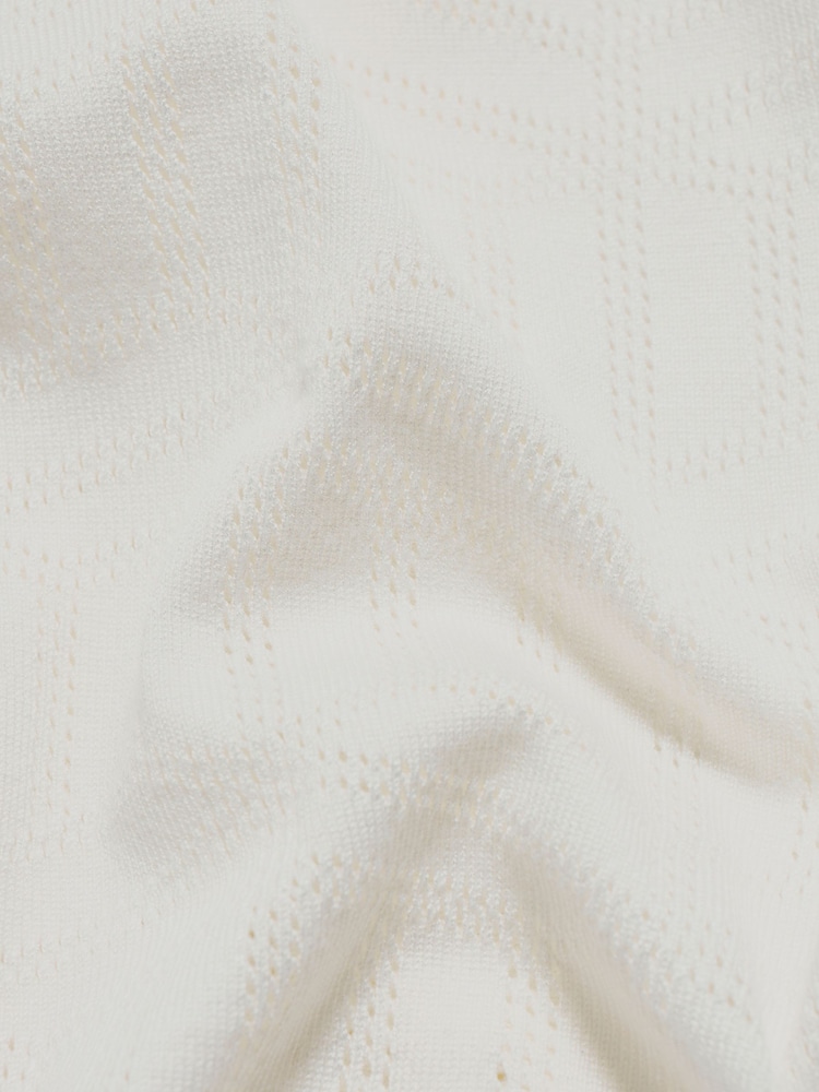 Tailored Athlete White Muscle Fit Geo Jacquard Revere Collar Knitted Shirt - Image 7 of 7 Tailored Athlete White Muscle Fit Geo Jacquard Revere Collar Knitted Shirt - Image 7 of 7