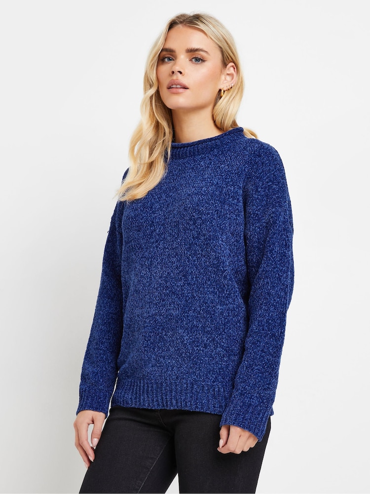 PixieGirl Petite Royal Blue Chenille High Neck Jumper - Image 1 of 5