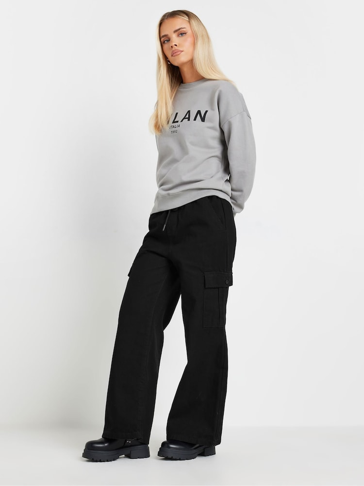 PixieGirl Petite Black Blk Pull On 100% Cotton Cargo Jeans - Image 1 of 5
