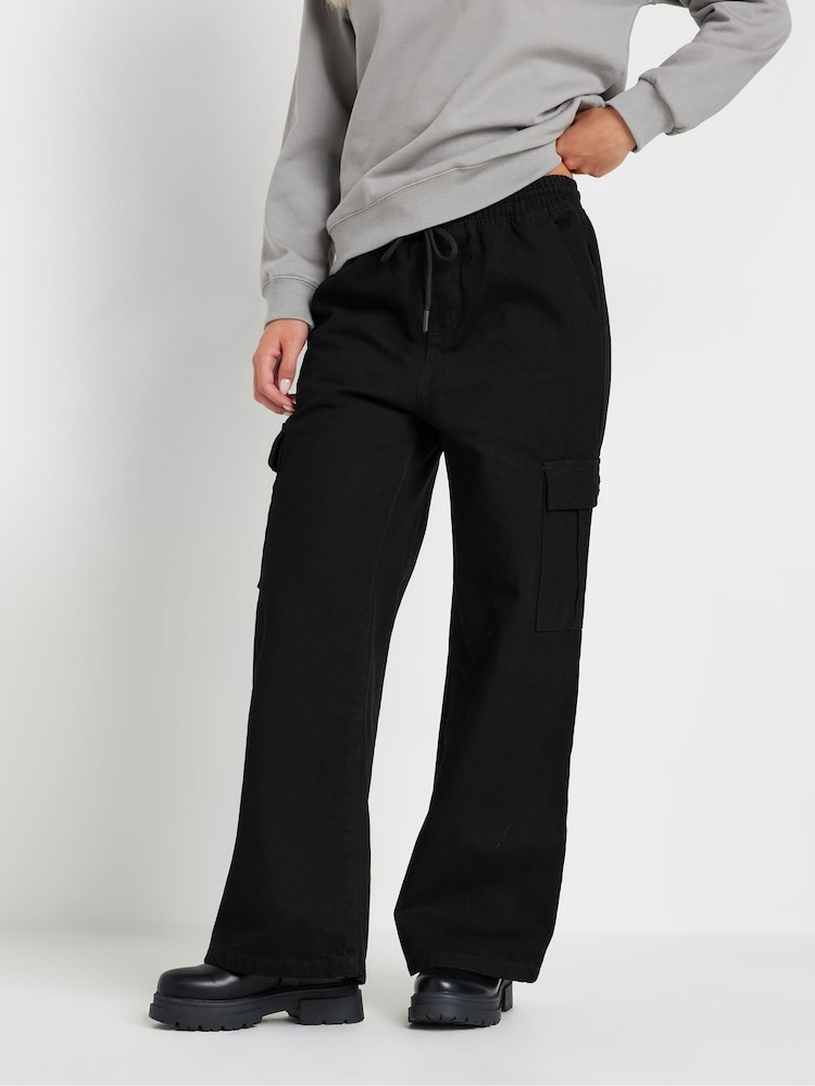 PixieGirl Petite Black Blk Pull On 100% Cotton Cargo Jeans - Image 2 of 5
