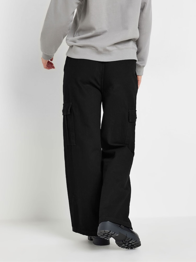 PixieGirl Petite Black Blk Pull On 100% Cotton Cargo Jeans - Image 3 of 5