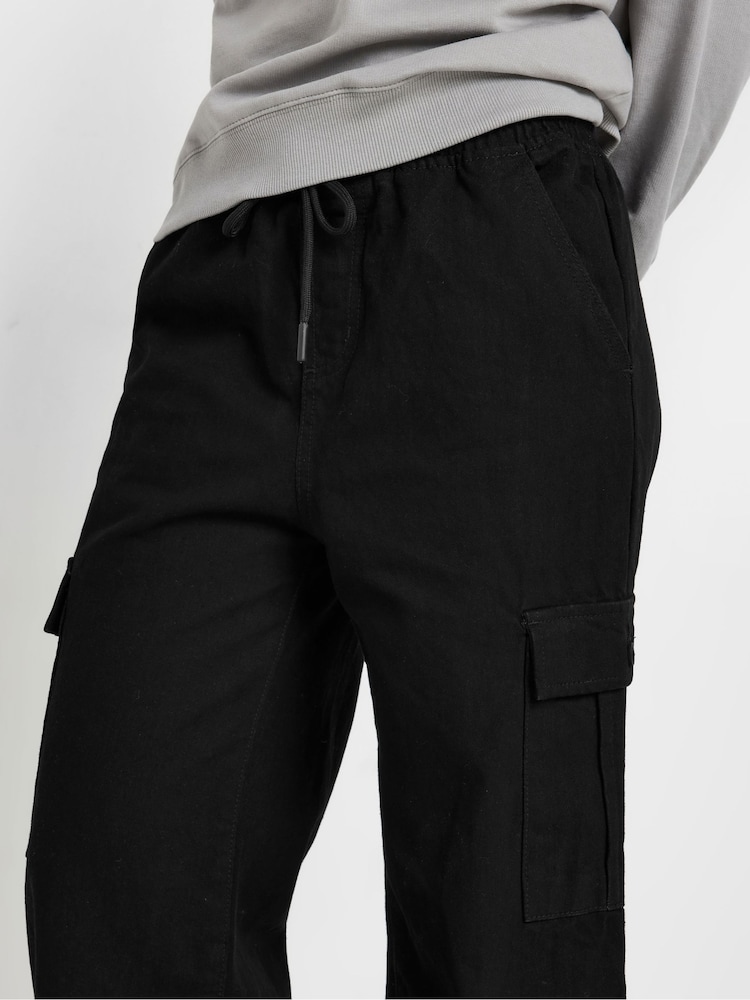PixieGirl Petite Black Blk Pull On 100% Cotton Cargo Jeans - Image 4 of 5