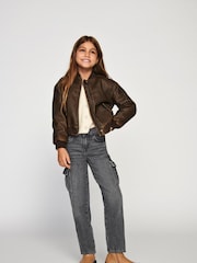 ONLY KIDS Grey Wide Leg Cargo Jeans with Adjustable Waist - Image 1 of 3