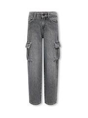 ONLY KIDS Grey Wide Leg Cargo Jeans with Adjustable Waist - Image 2 of 3