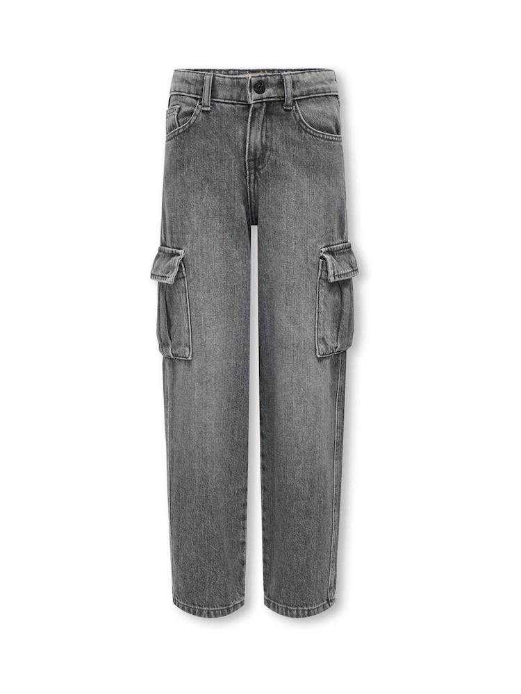 ONLY KIDS Grey Wide Leg Cargo Jeans with Adjustable Waist - Image 2 of 3