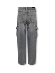 ONLY KIDS Grey Wide Leg Cargo Jeans with Adjustable Waist - Image 3 of 3
