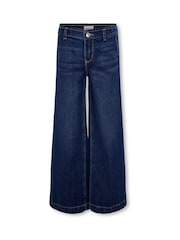 ONLY KIDS Blue 100% Cotton Wide Leg Jeans with Adjustable Waist - Image 1 of 3