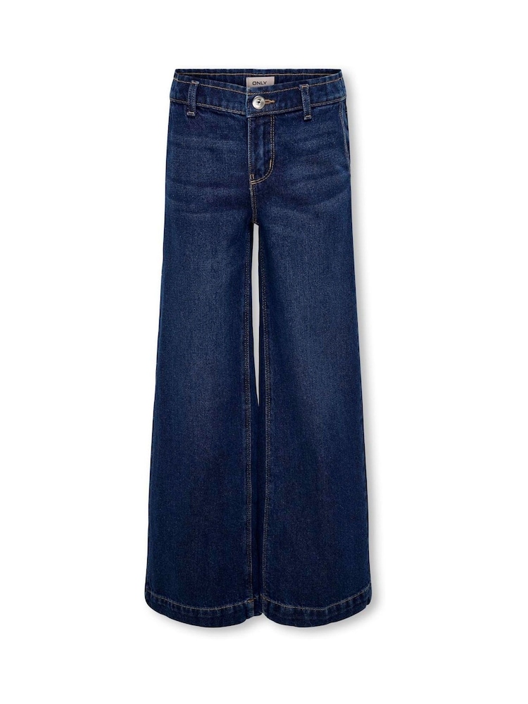 ONLY KIDS Blue 100% Cotton Wide Leg Jeans with Adjustable Waist - Image 1 of 3