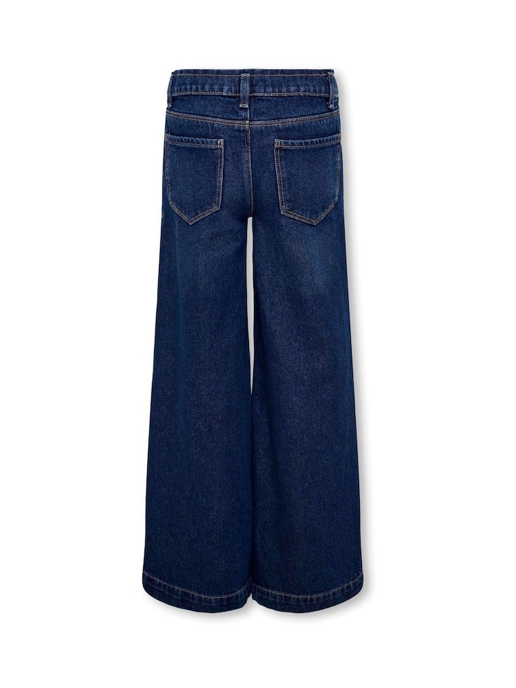 ONLY KIDS Blue 100% Cotton Wide Leg Jeans with Adjustable Waist - Image 2 of 3