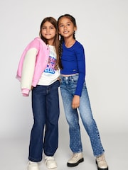 ONLY KIDS Blue 100% Cotton Wide Leg Jeans with Adjustable Waist - Image 3 of 3
