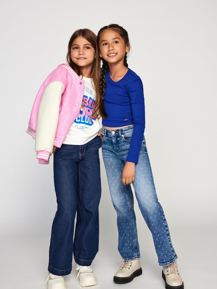 ONLY KIDS Blue 100% Cotton Wide Leg Jeans with Adjustable Waist - Image 3 of 3